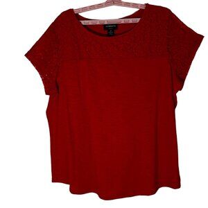 Liz Claiborne Women's Valentine Red Lace & Cotton Short Sleeve Top SZ 2X NWT
